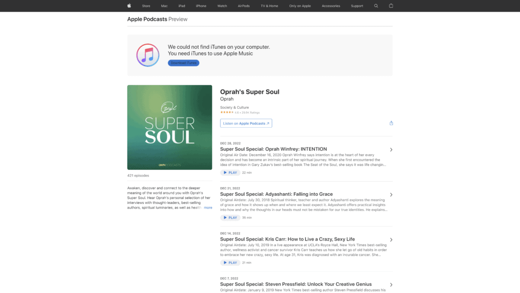 screenshot of the super soul homepage