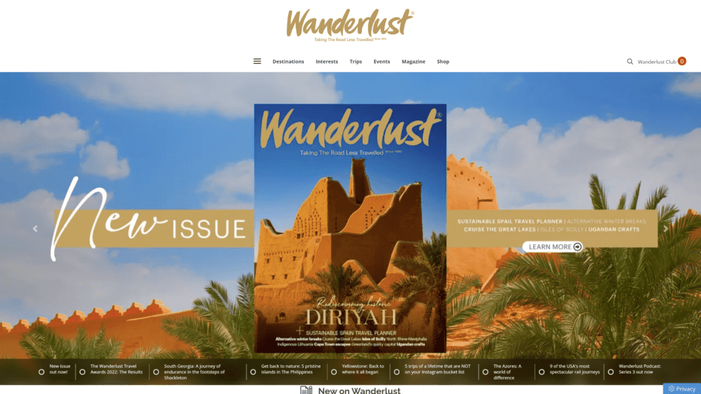 wanderlust homepage screenshot 1