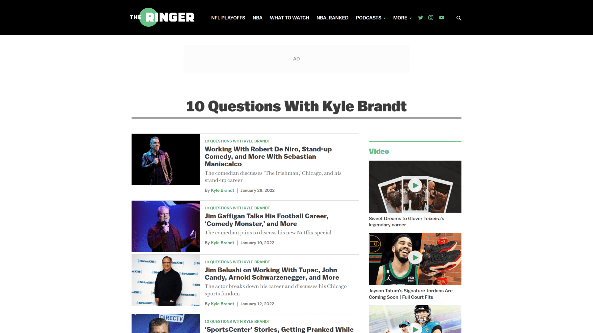 screenshot of the 10 questions with kyle brandt homepage