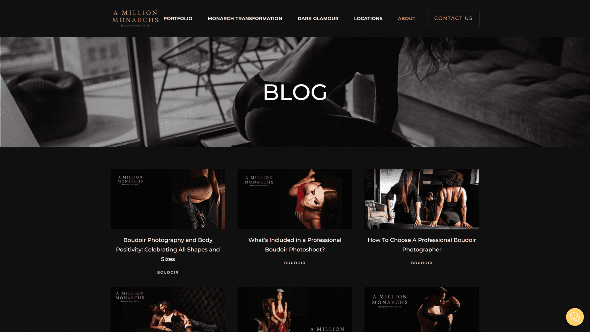 screenshot of the a million monarchs boudoir blog homepage