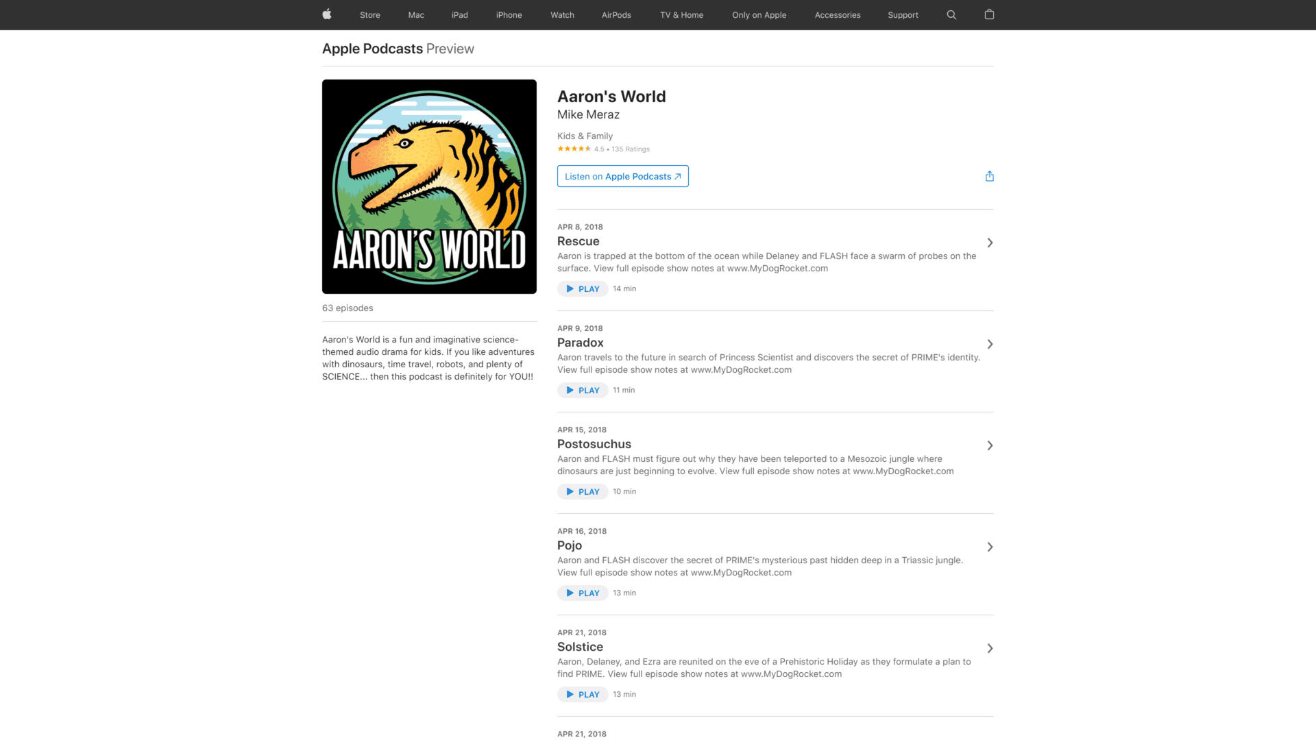 screenshot of the aarons world homepage
