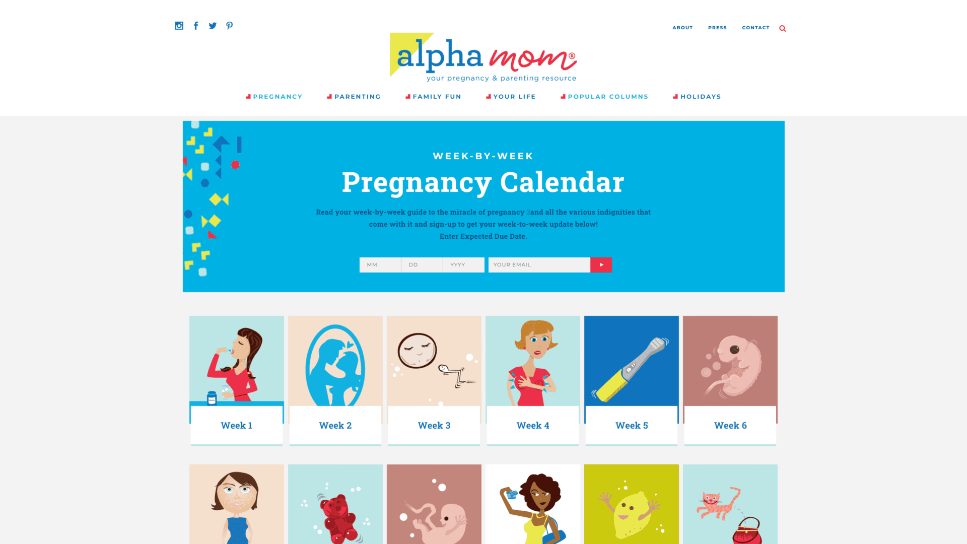 screenshot of the alpha mom homepage