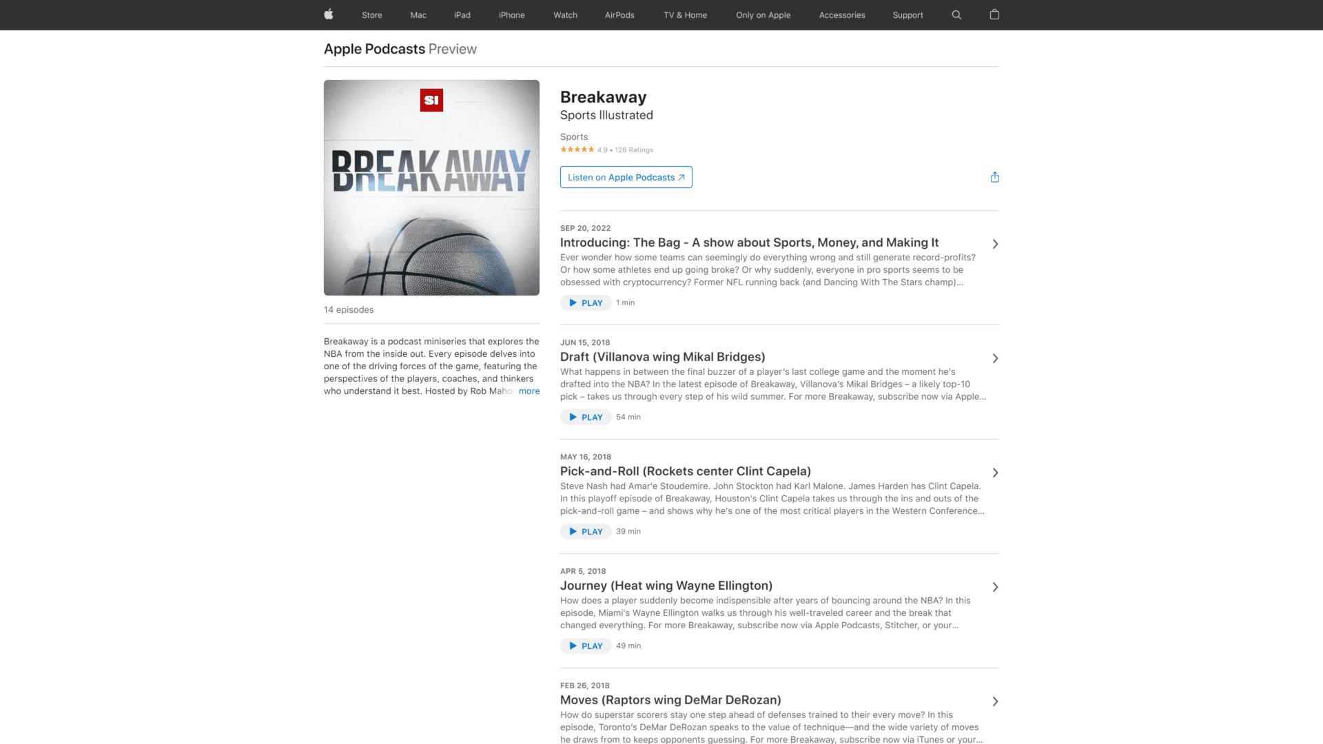 screenshot of the breakaway homepage