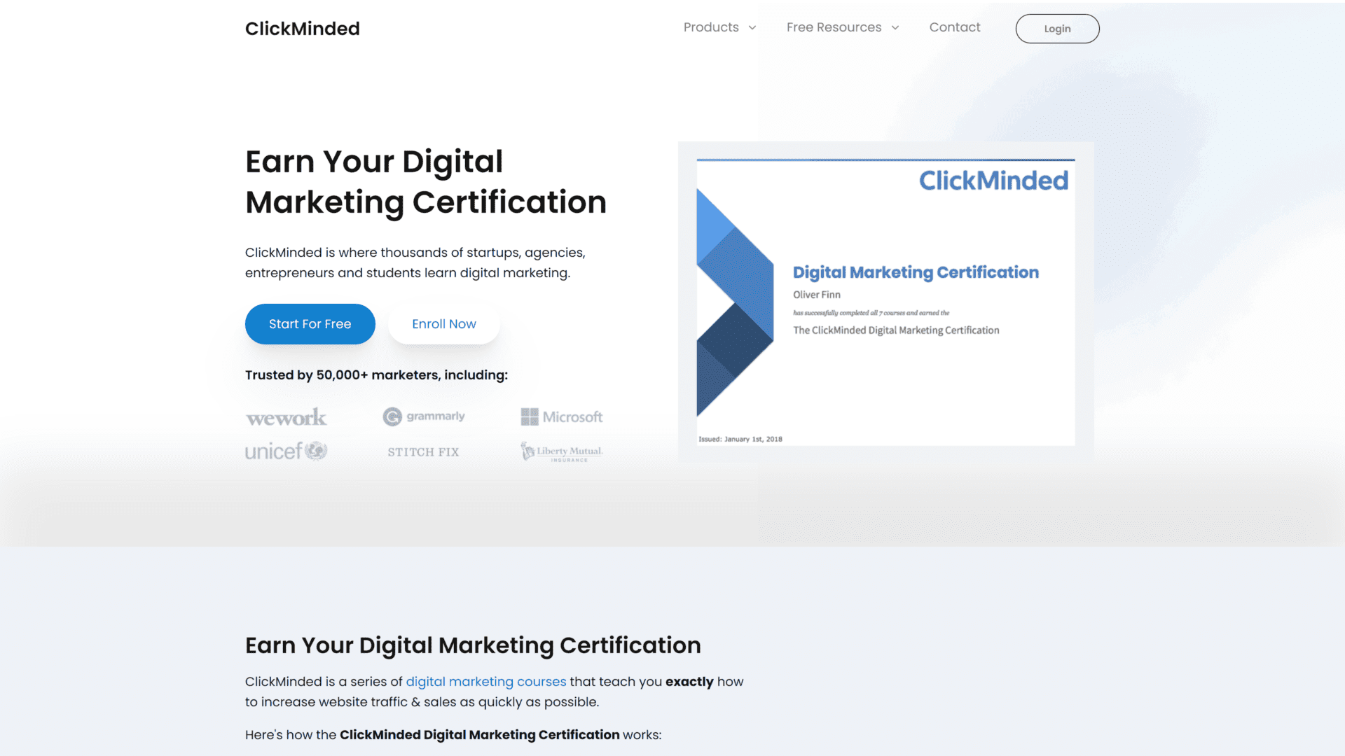 screenshot of the click minded digital marketing course homepage