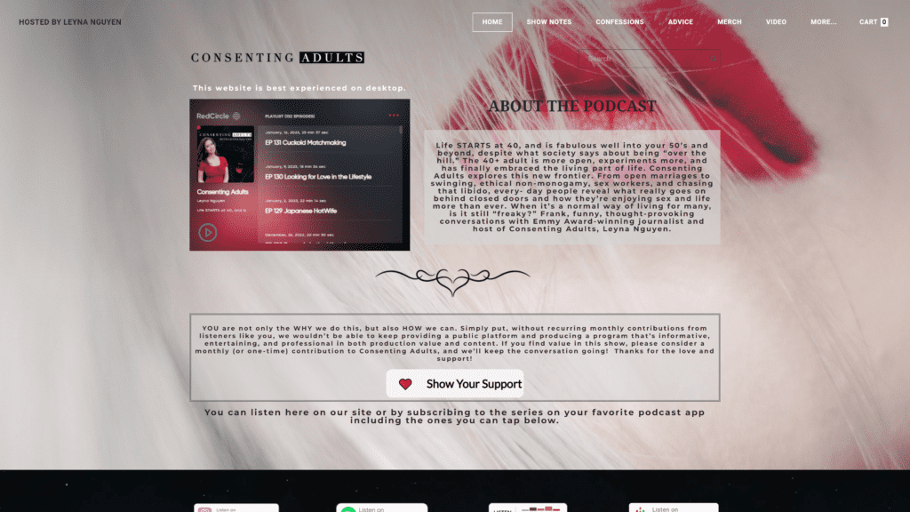 screenshot of the consenting adults homepage