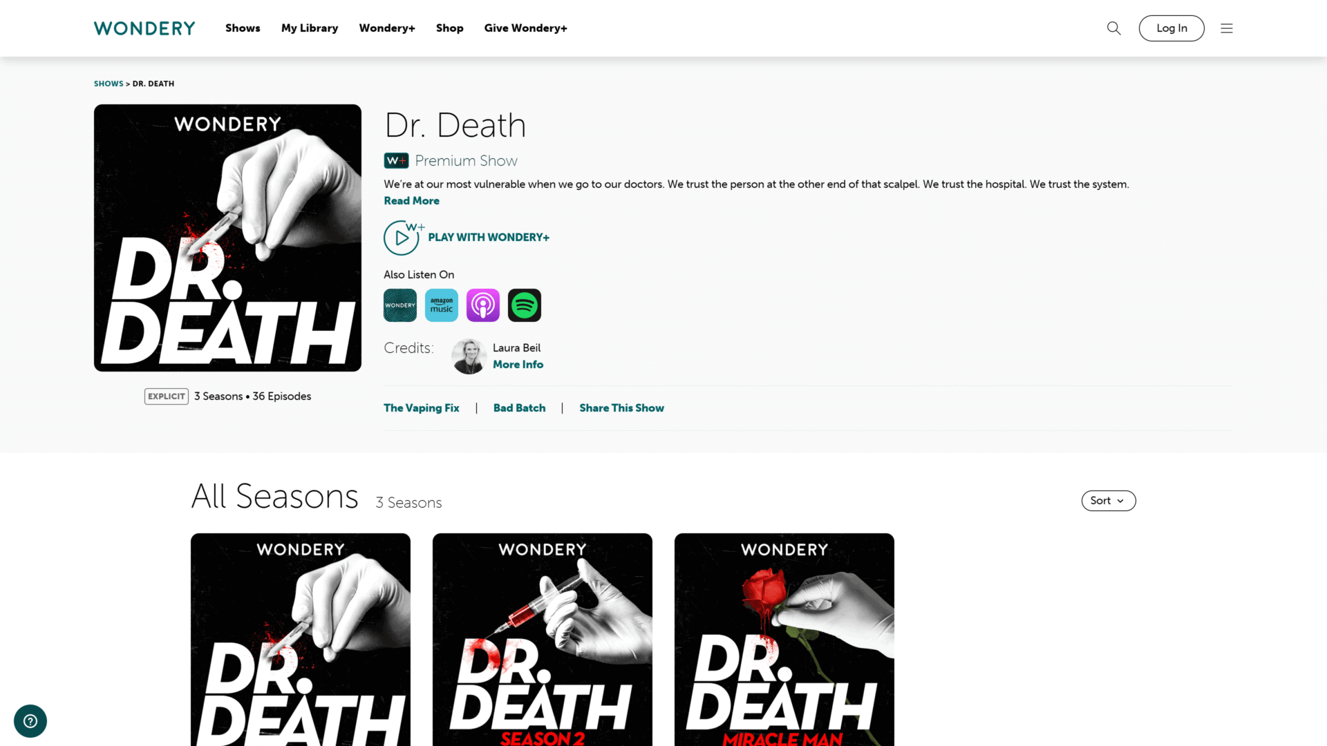 screenshot of the dr.death homepage