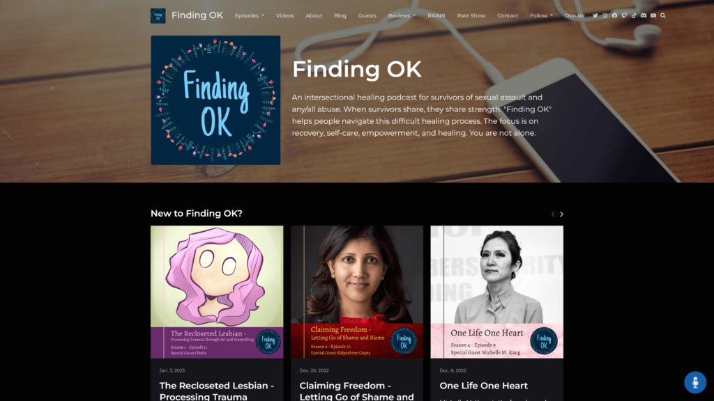 screenshot of the finding ok homepage