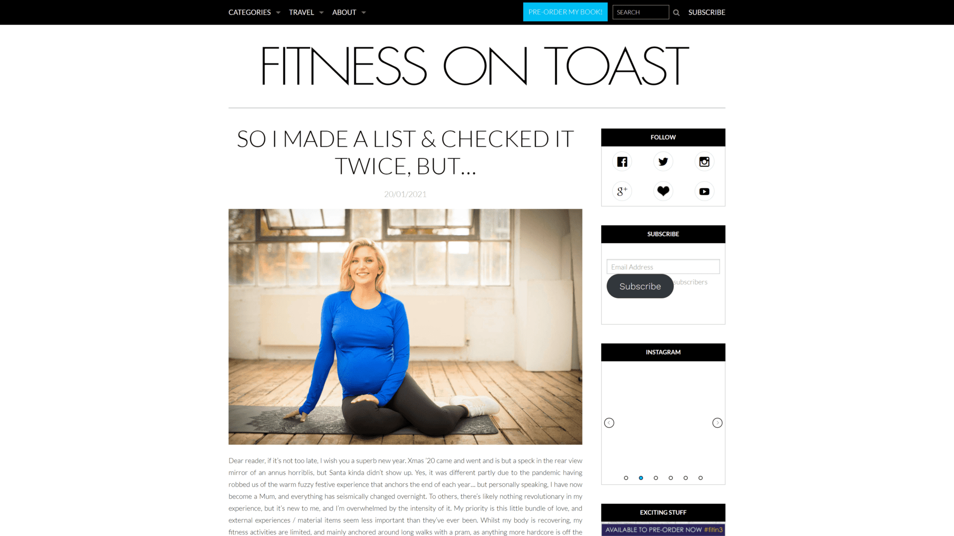screenshot of the fitness on toast homepage