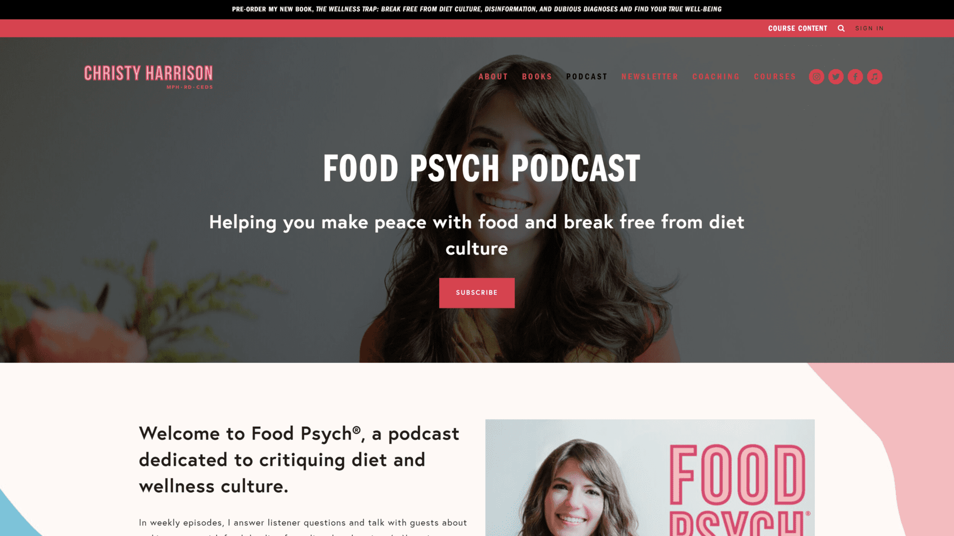 screenshot of the food psych podcast homepage