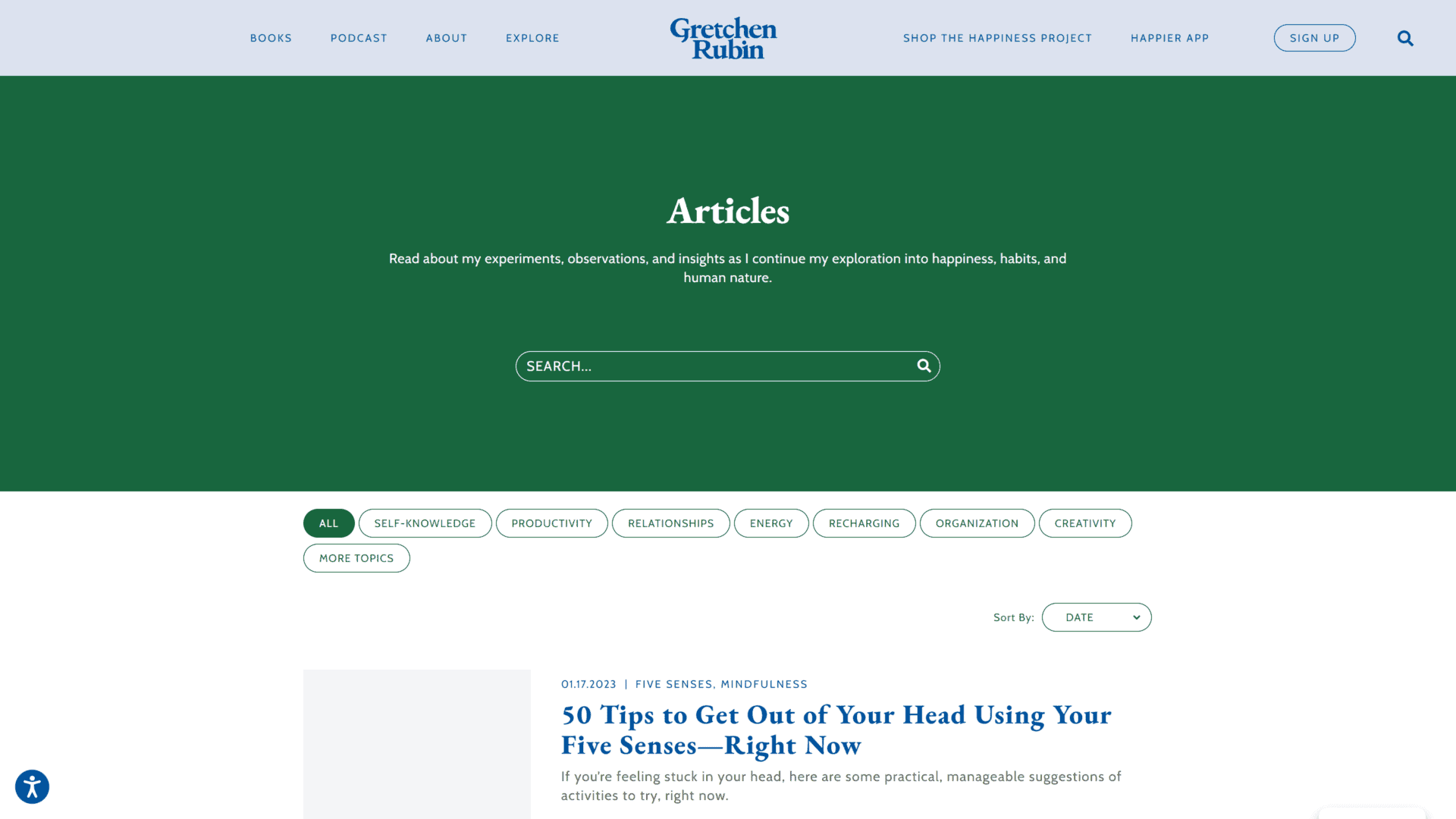 screenshot of the gretchen rubins blog homepage