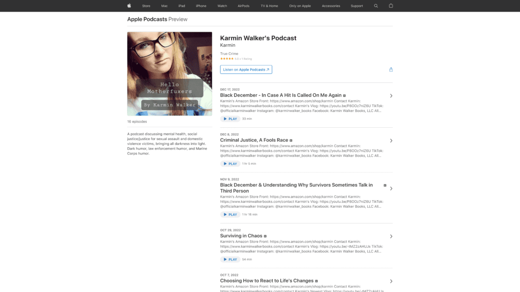 screenshot of the karmin walkers podcast homepage