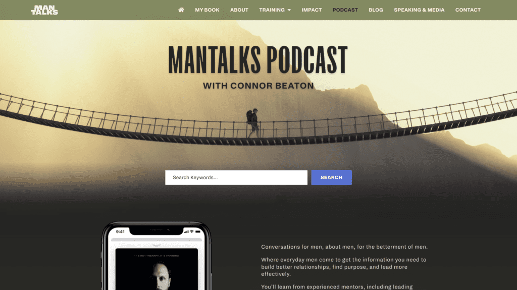 screenshot of the mantalks podcast homepage