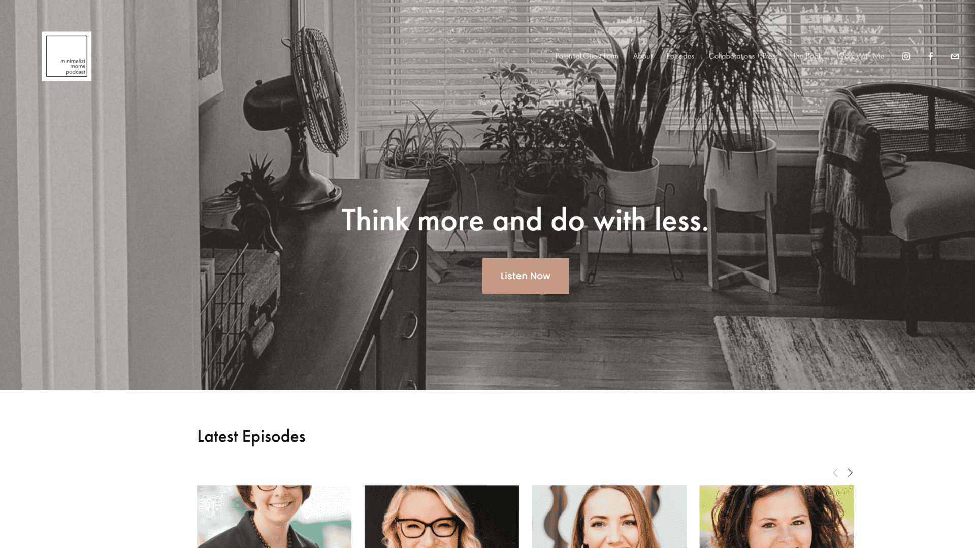 screenshot of the minimalist moms podcast homepage