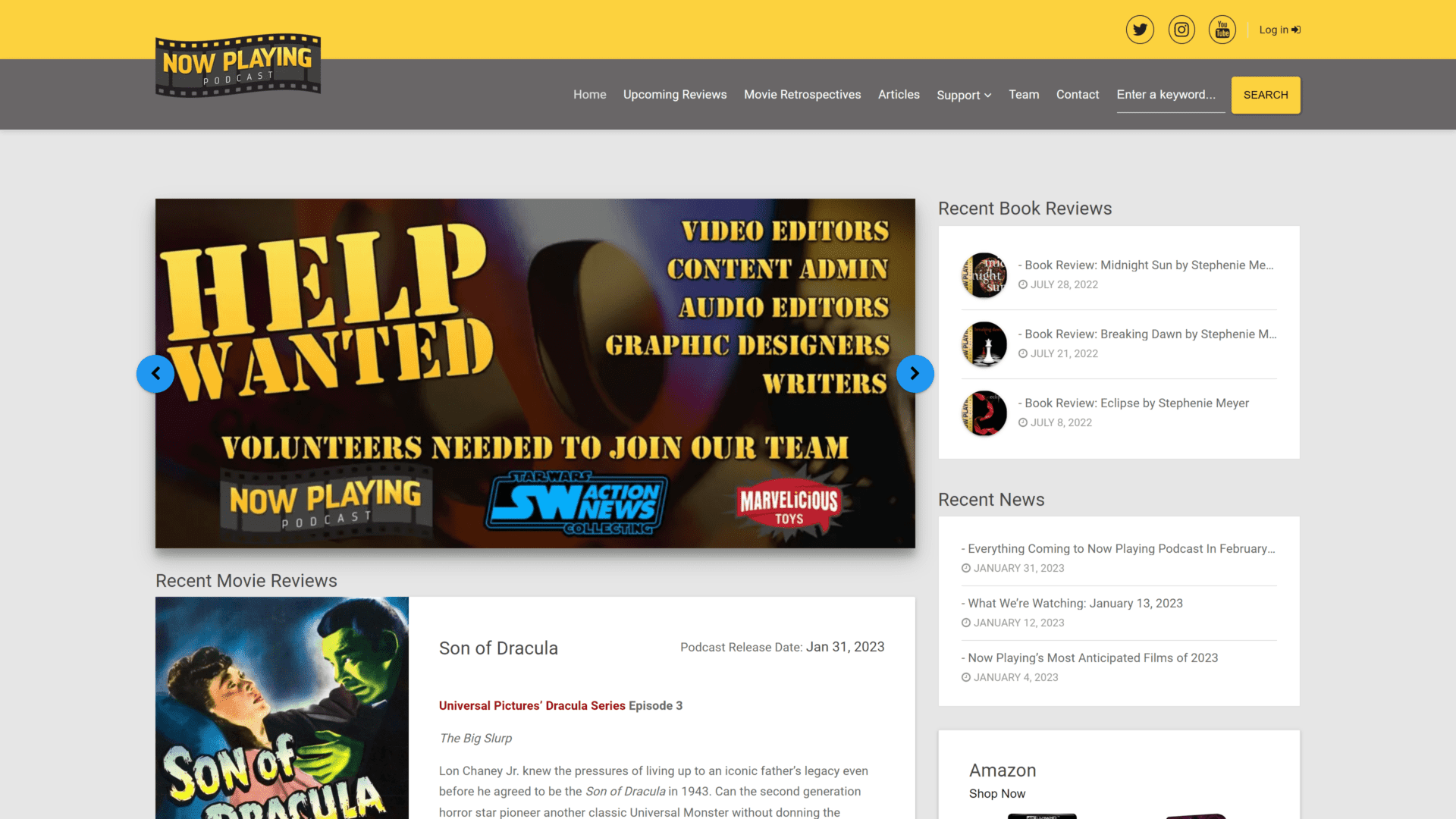 screenshot of the now playing the movie review podcast homepage