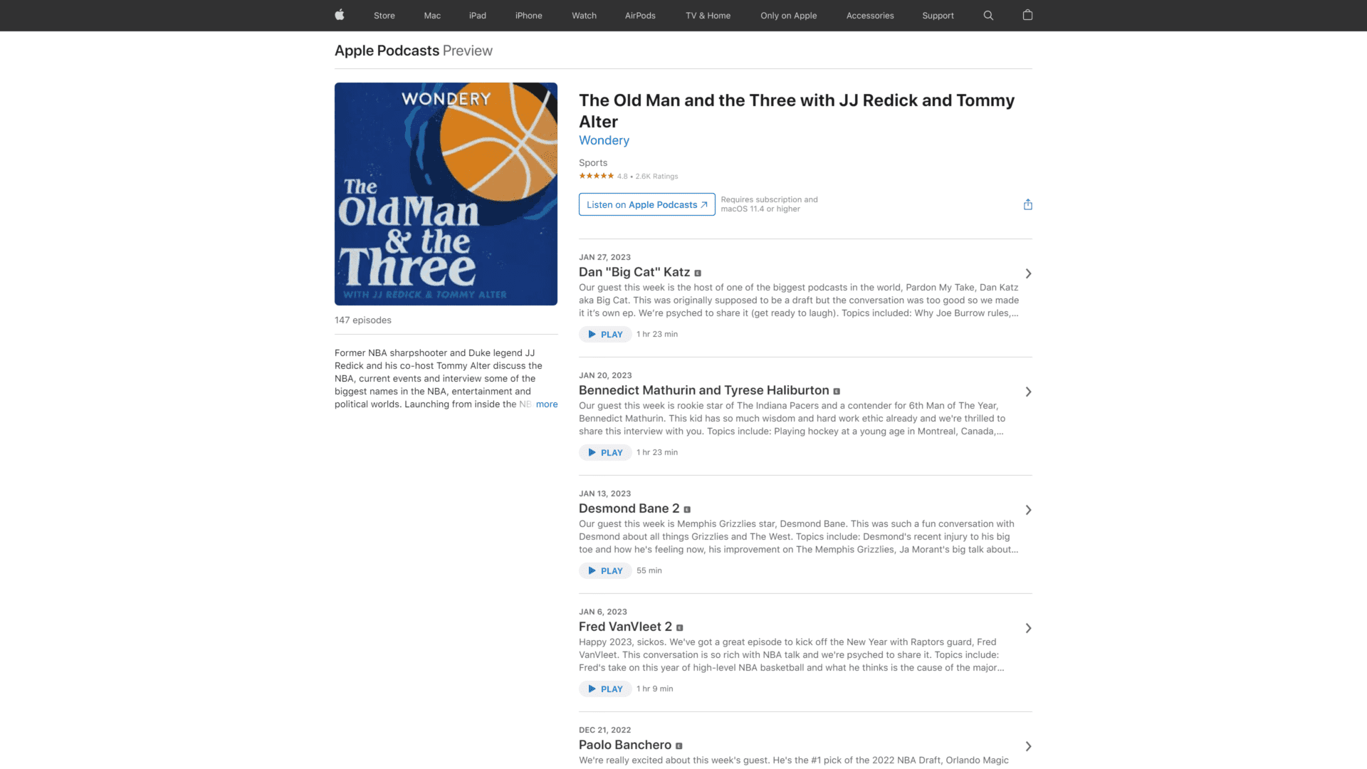 screenshot of the old man and the three with jj redick and tommy alter homepage