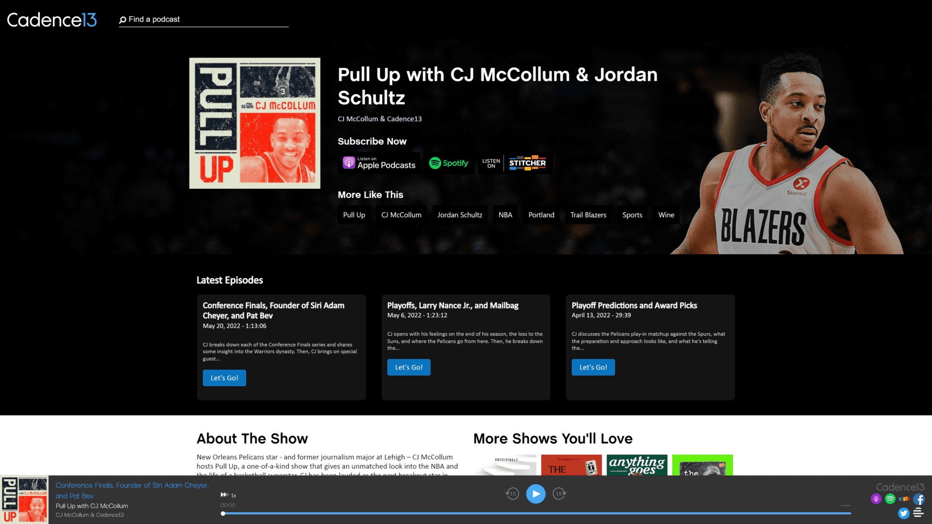 screenshot of the pullup with CJ McCollum homepage