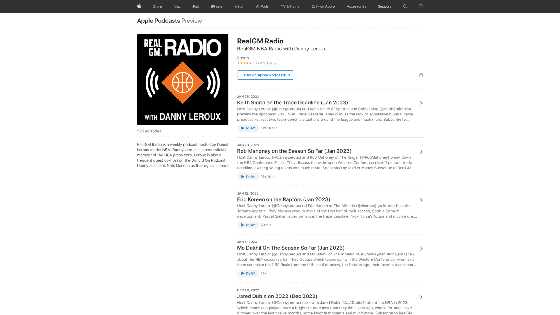 screenshot of the RealGm Radios homepage