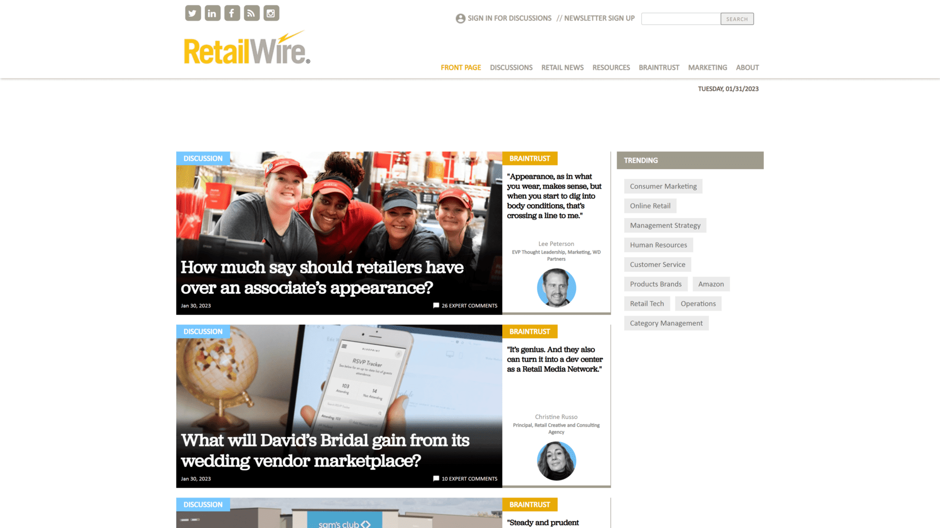 screenshot of the retailwire homepage