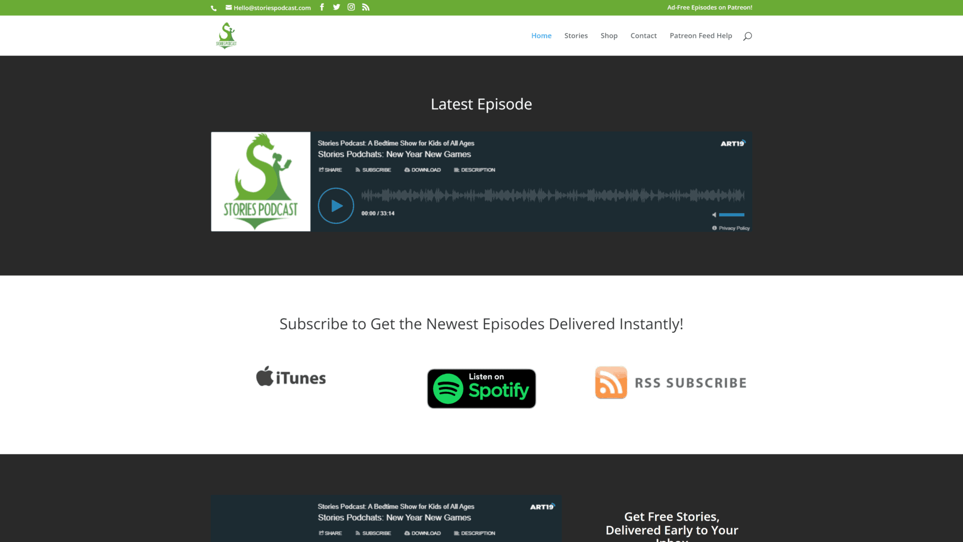 screenshot of the stories podcast homepage