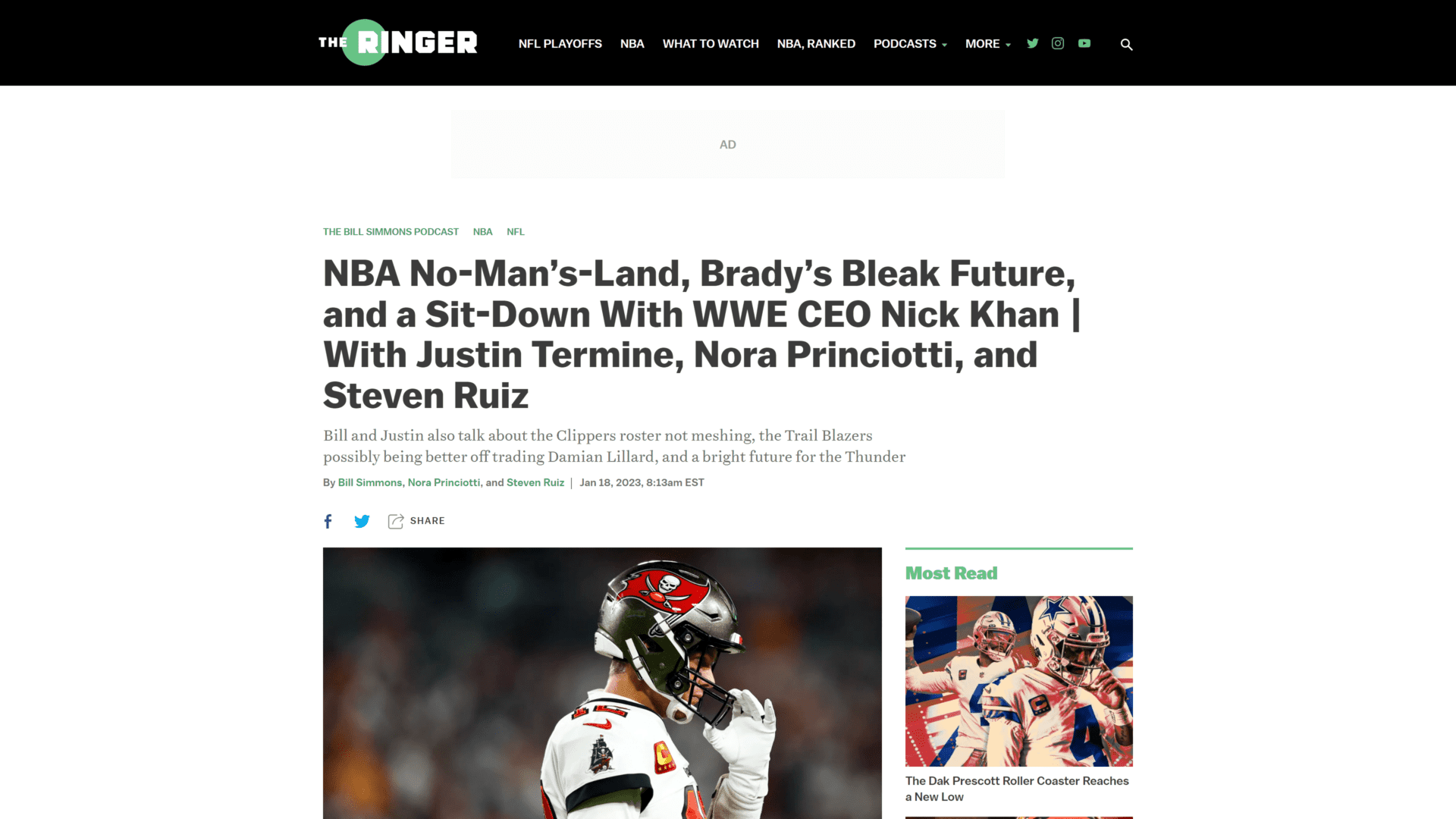 screenshot of the bill simmons podcast homepage
