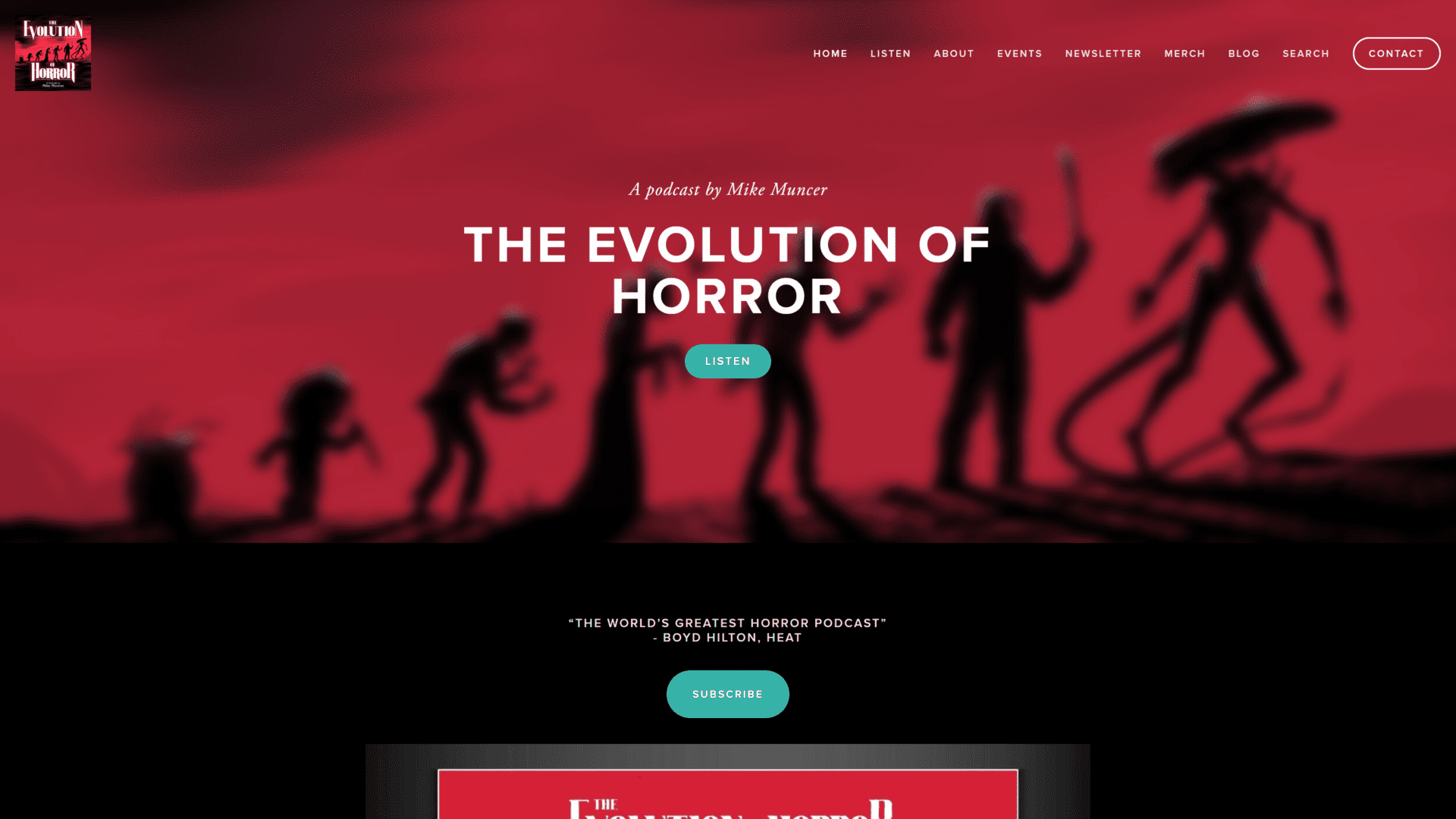 screenshot of the evolution of horror homepage