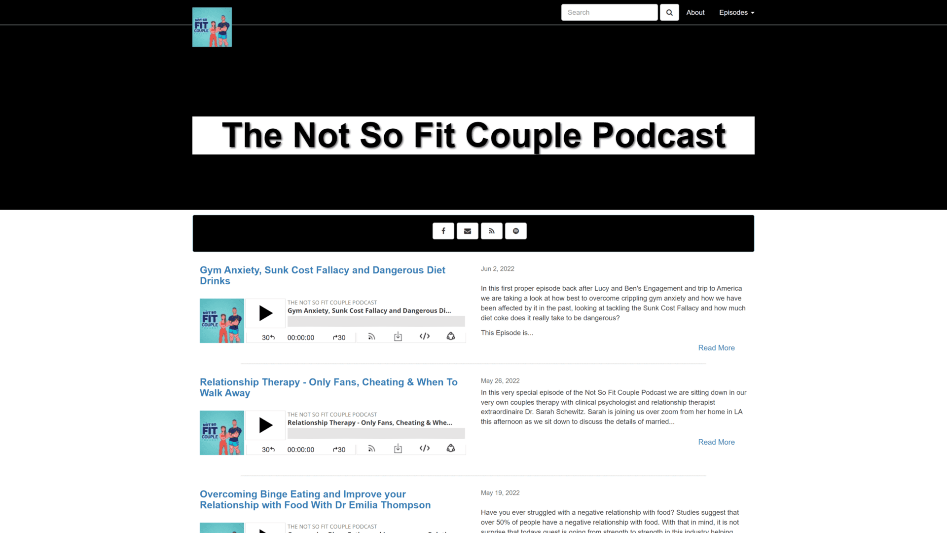 screenshot of the not so fit couple podcast homepage