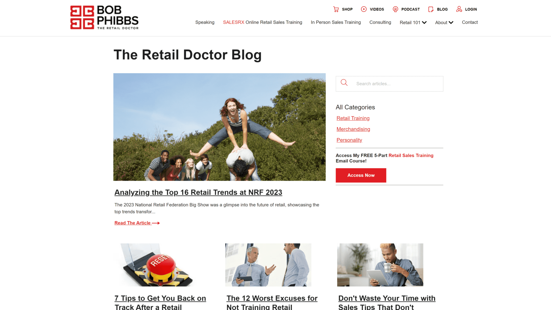 screenshot of the retail doctor homepage