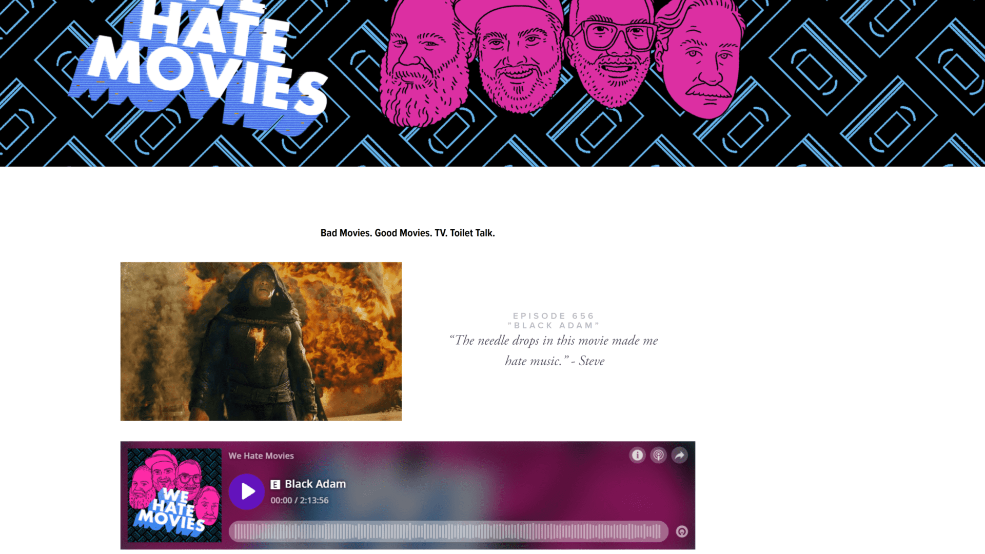 screenshot of the we hate movies homepage