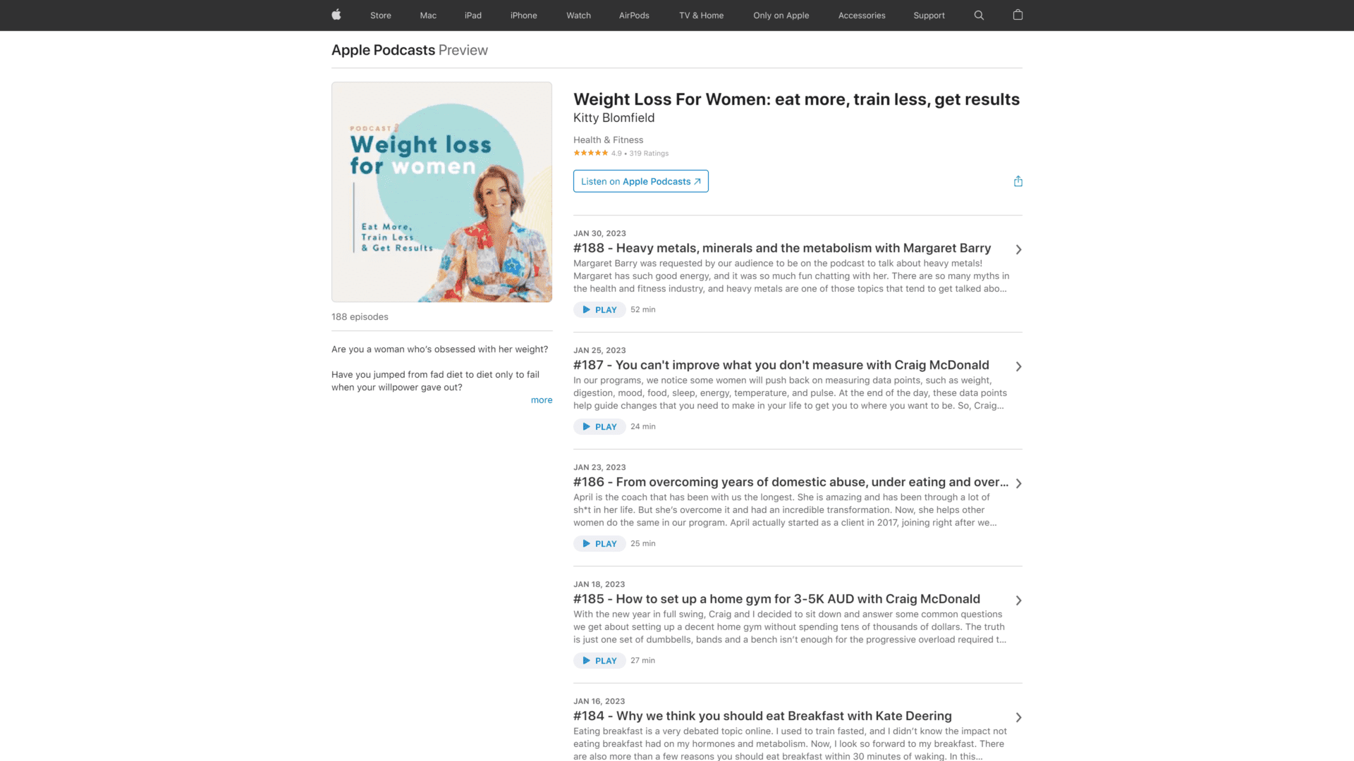 screenshot of the weight loss for women homepage