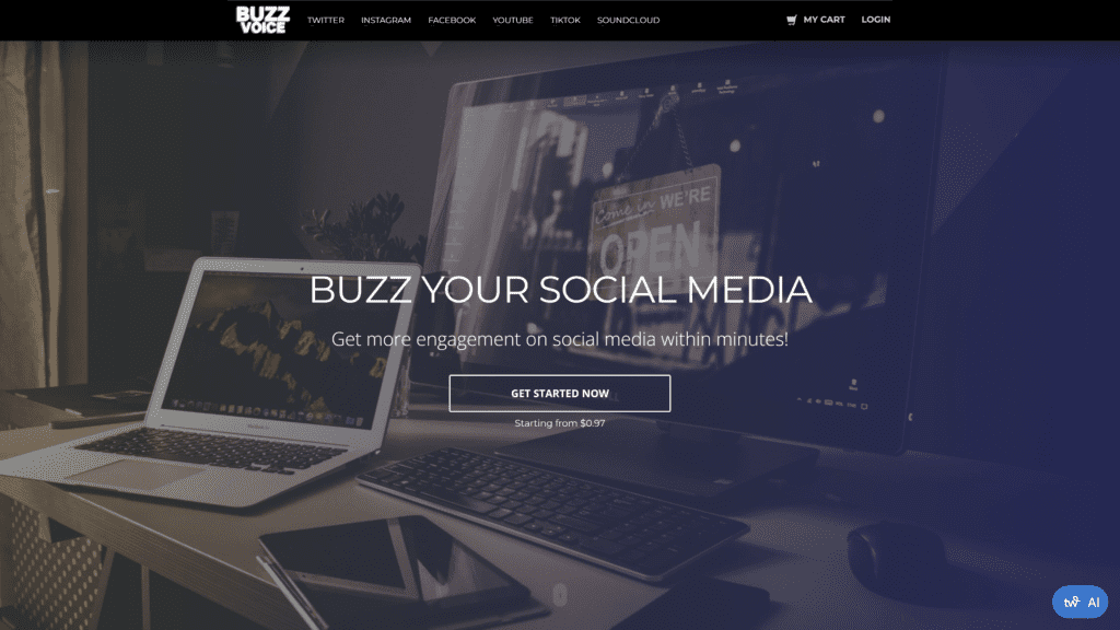 screenshot of the buzzvoice homepage