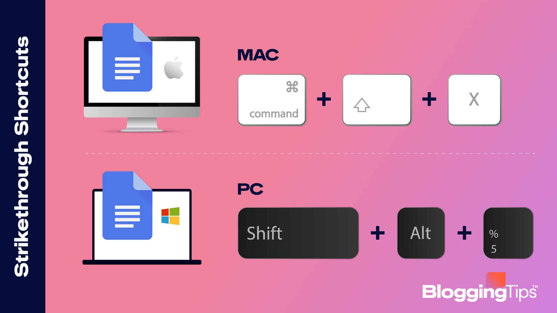 vector graphic showing an illustration of a google doc strikethrough shortcut on a computer screen