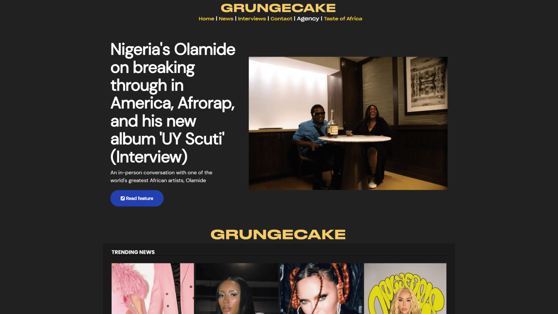 screenshot of the grungecake homepage