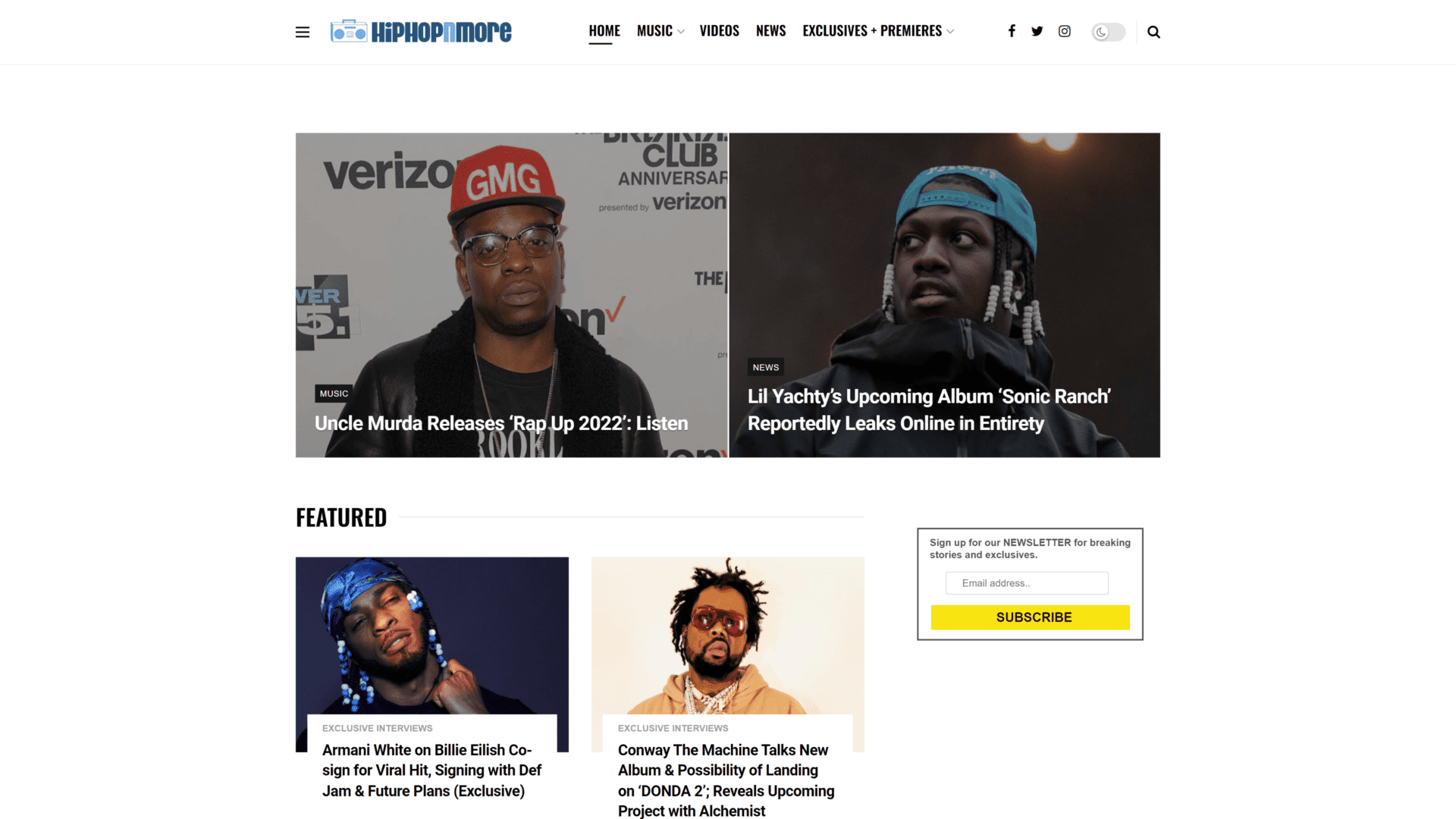 screenshot of the hiphop-n-more homepage