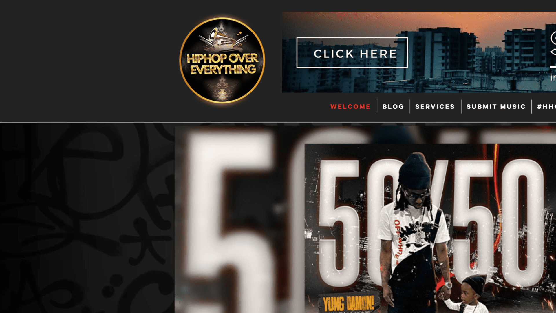 screenshot of the hip hop over everything homepage