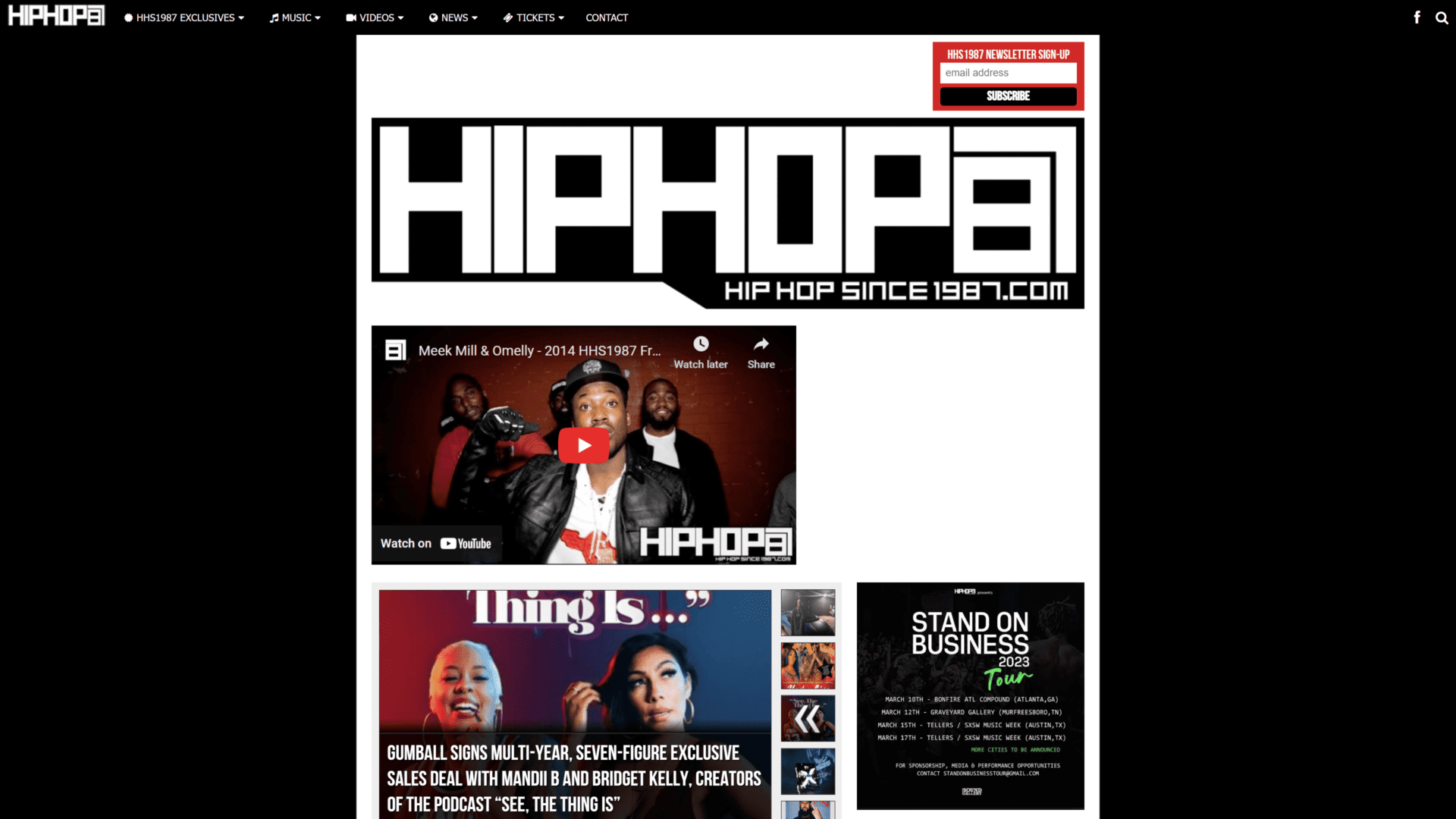 screenshot of the hiphopsince1987 homepage