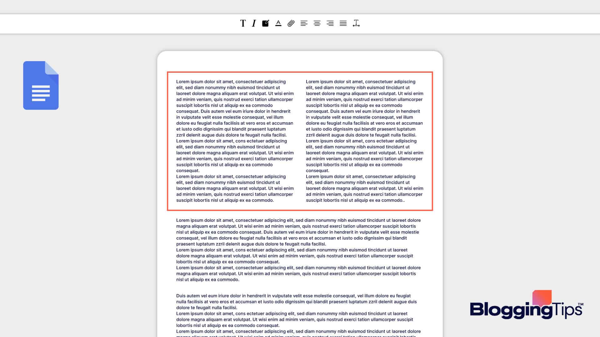 vector graphic showing an illustration of how to add two columns in google docs
