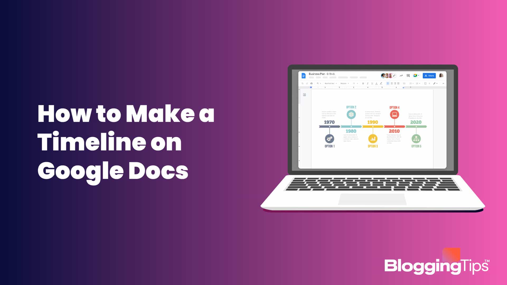 vector graphic showing an illustration of how to make a timeline on google docs