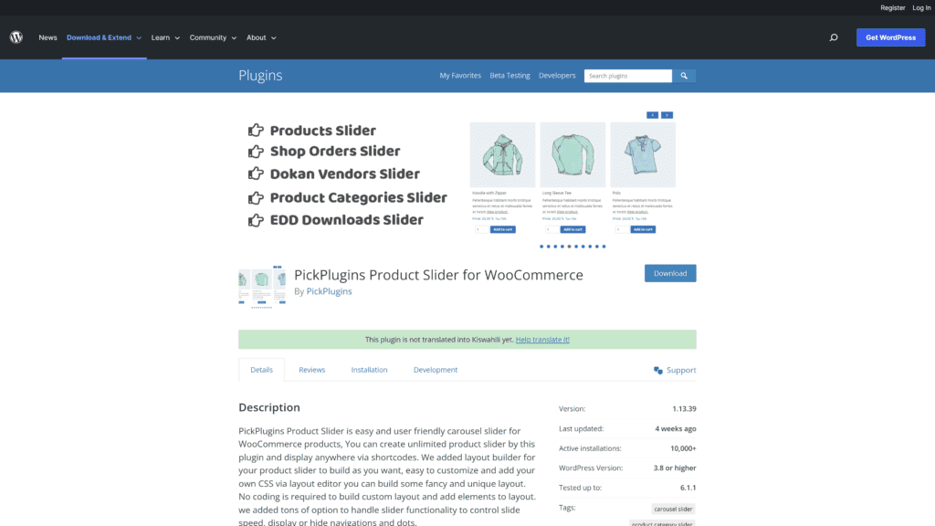 screenshot of the pickplugins product slider homepage