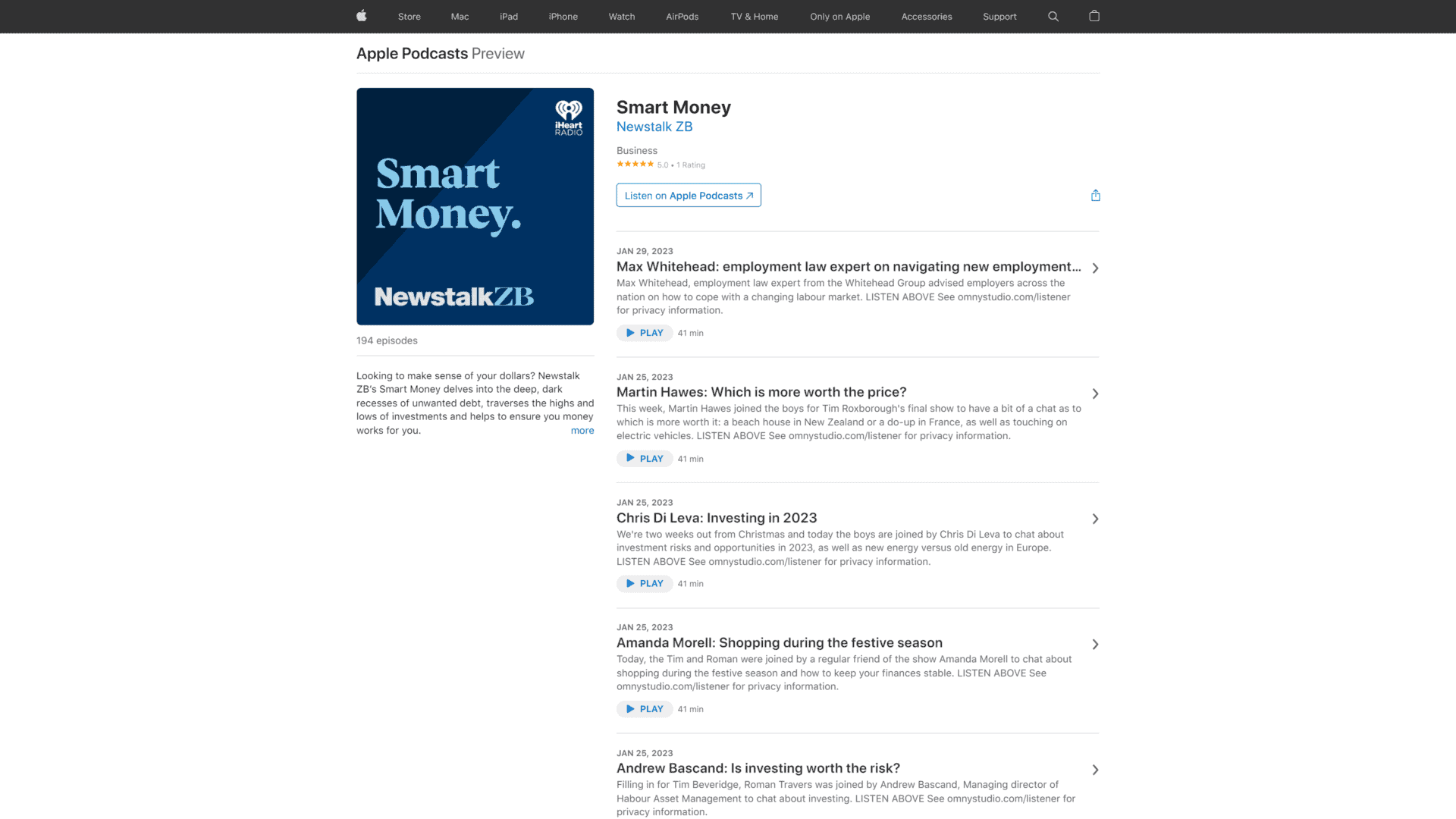 A screenshot of the smart money podcast homepage