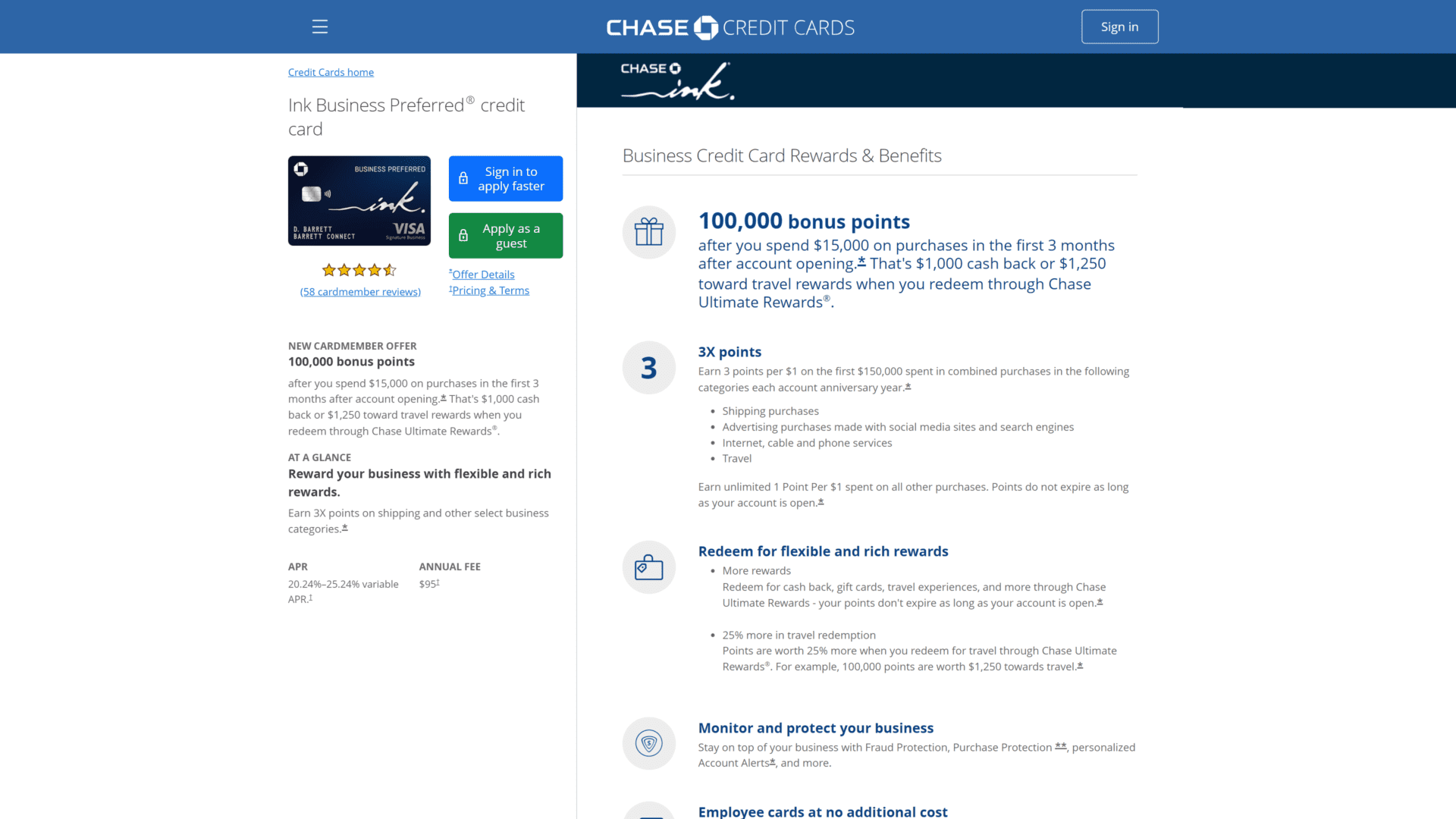 A screenshot of the chase ink business preferred homepage