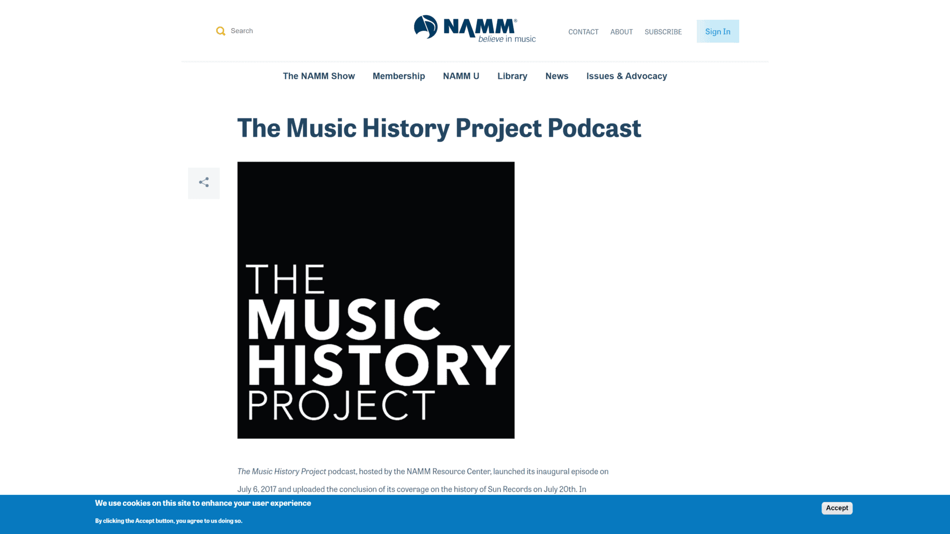 A screenshot of the 
 Music History Project homepage