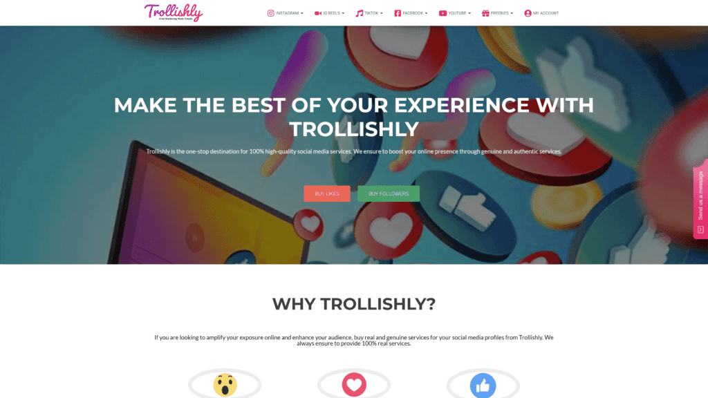 screenshot of the trollishly homepage