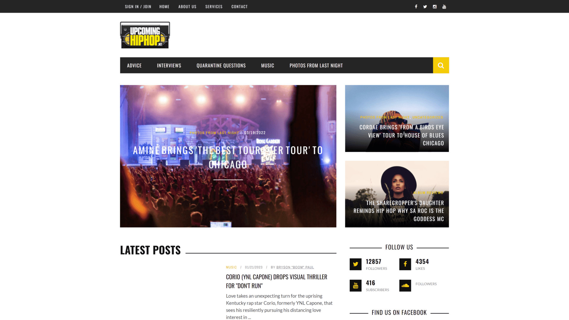 screenshot of the upcoming hip hop homepage