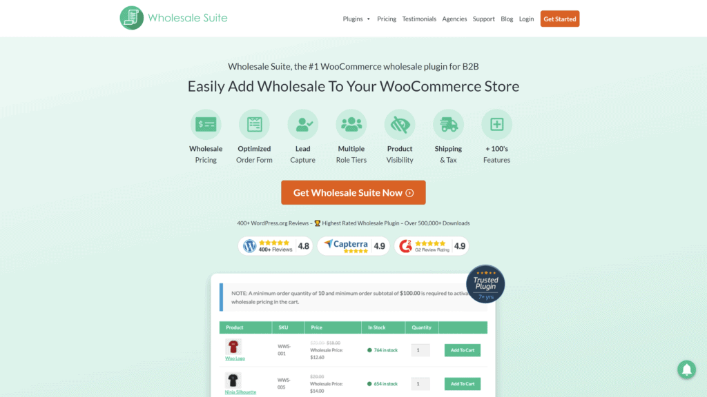 screenshot of the woocommerce wholesale suite homepage