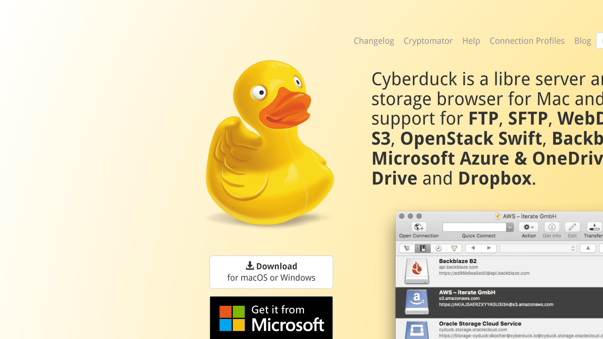 screenshot of the cyberduck homepage