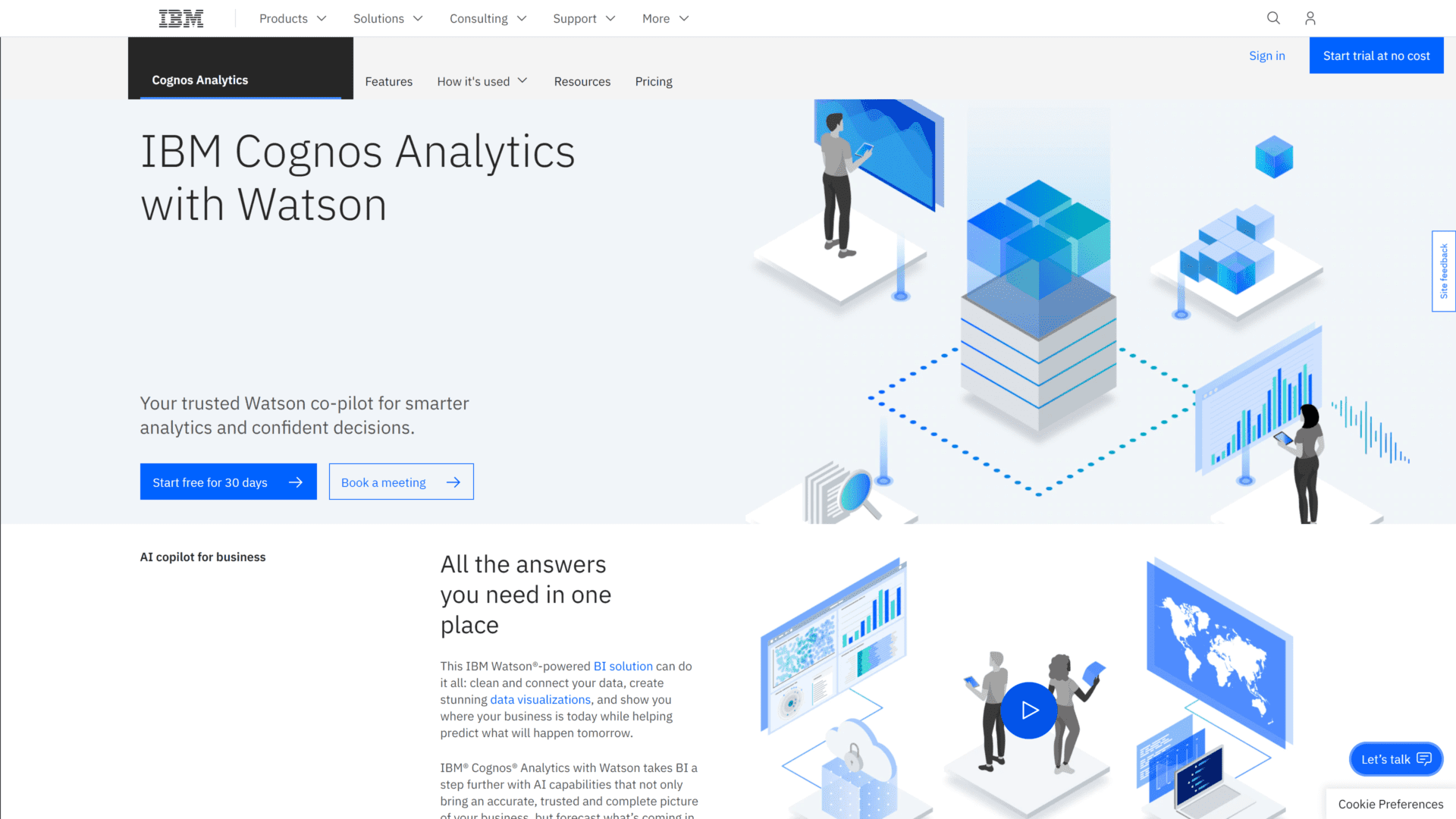 screenshot of the IBM cognos analytics homepage