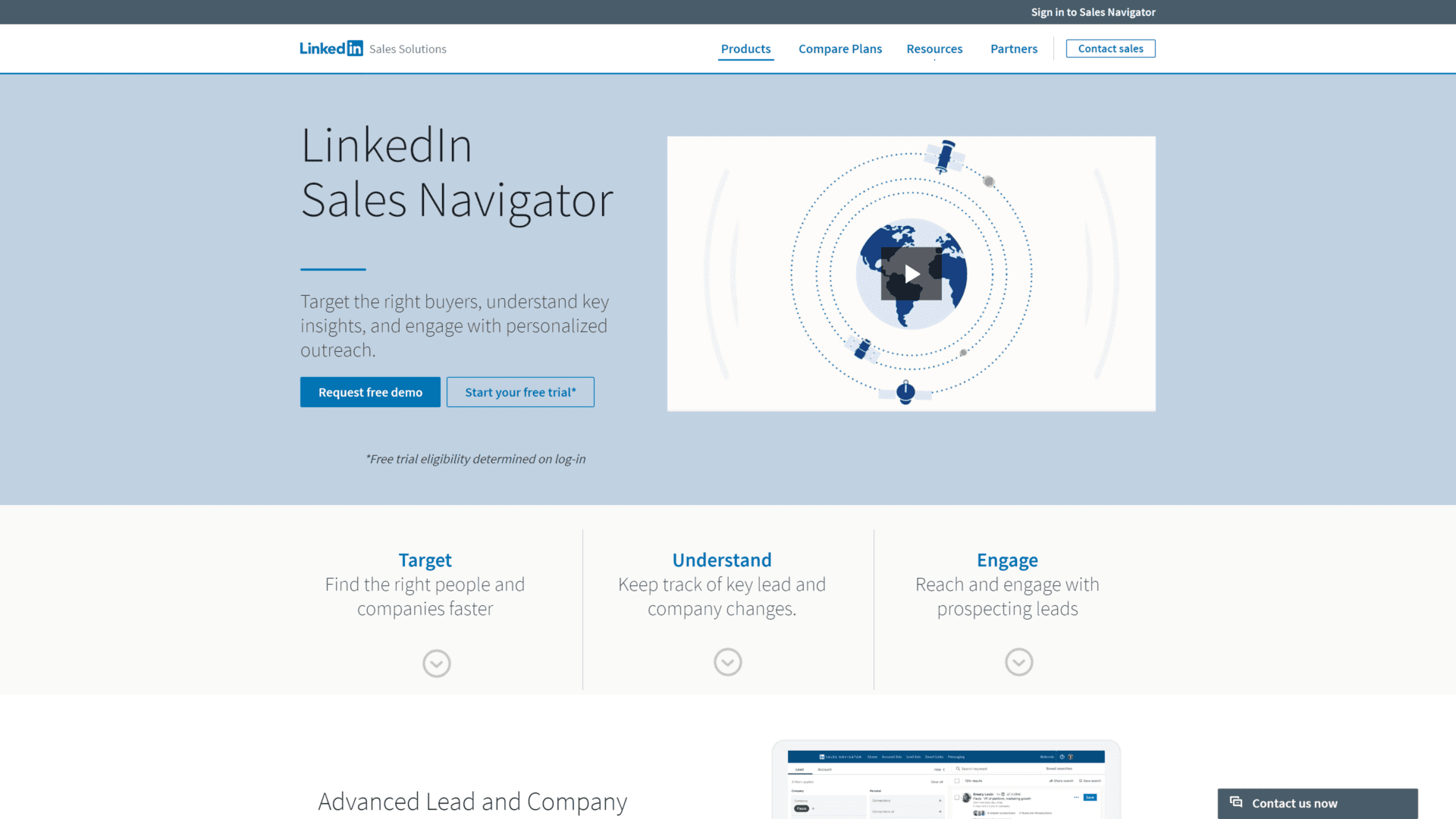 screenshot of the linkedin cales navigator homepage