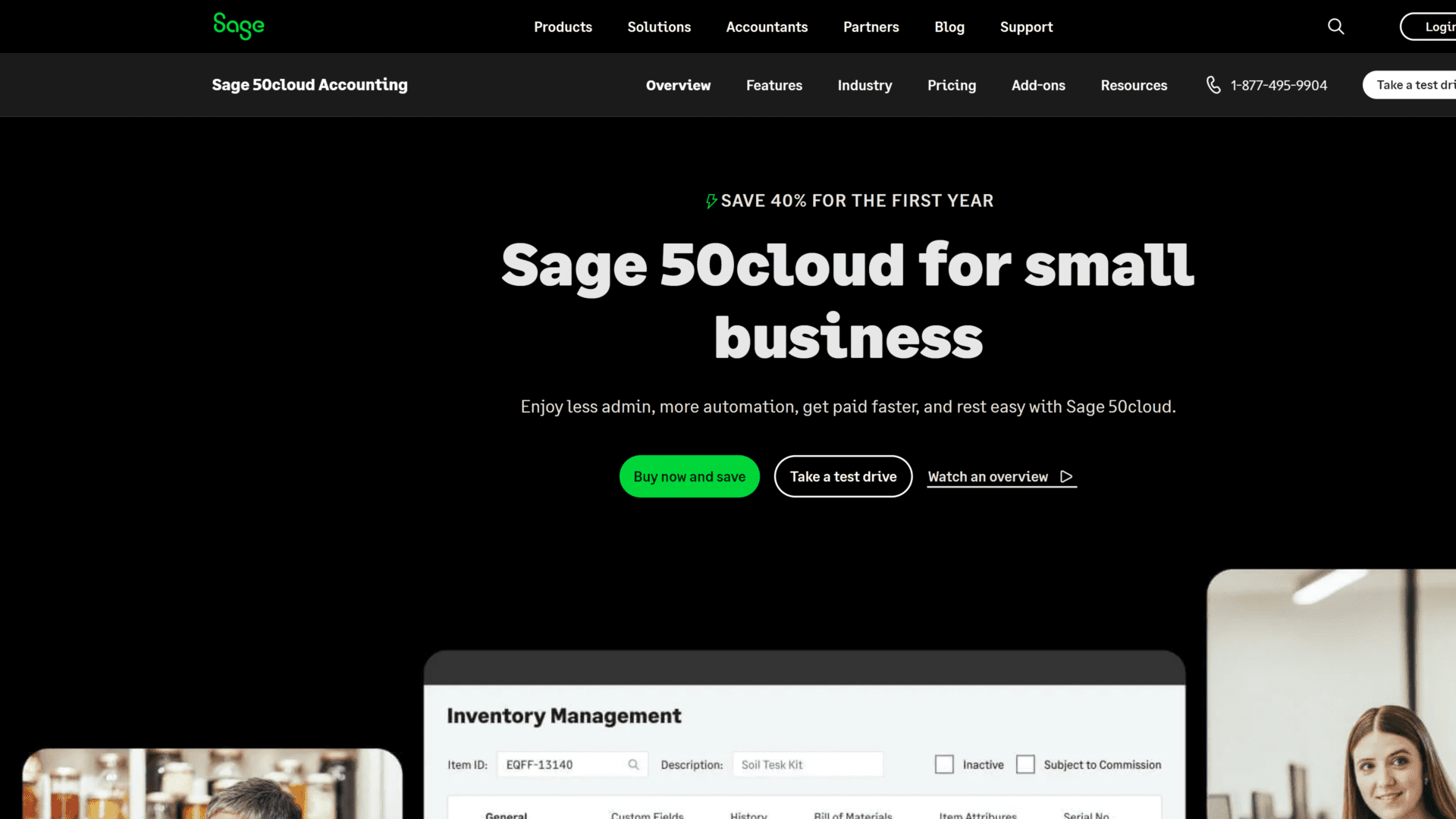 screenshot of the sage 50 cloud homepage