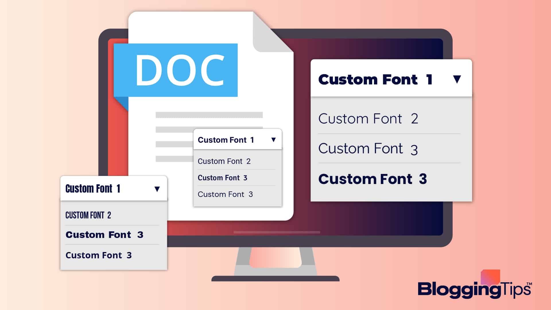 vector graphic showing an illustration of how to add custom fonts to google docs