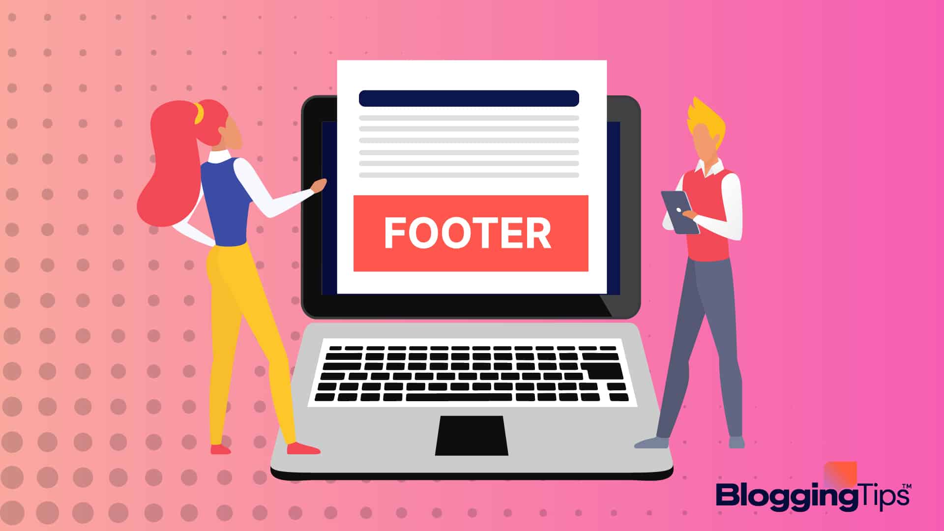 vector graphic showing an illustration of a man learning how to have different footers in google doc